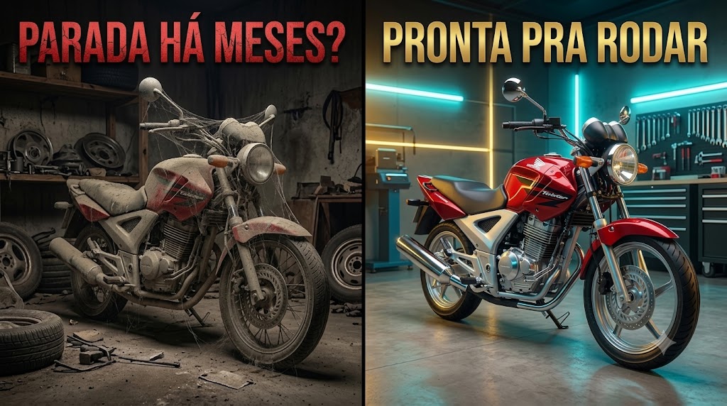 Motor de moto em garagem